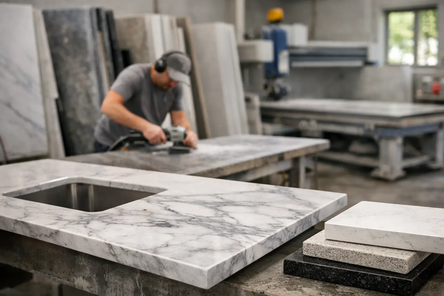 Countertop fabrication in Ontario from templating and slab cutting to installation