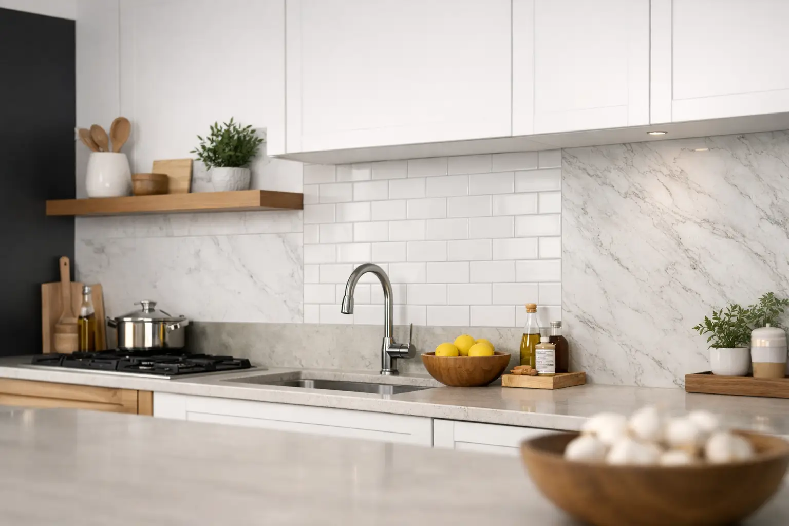 Countertop backsplash height guide showing a kitchen with countertop and backsplash