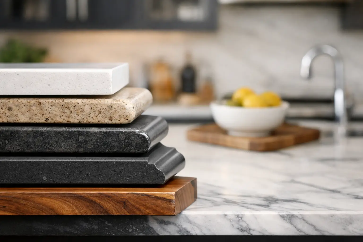 Countertop edge profile guide showing stone edge samples for kitchen countertops