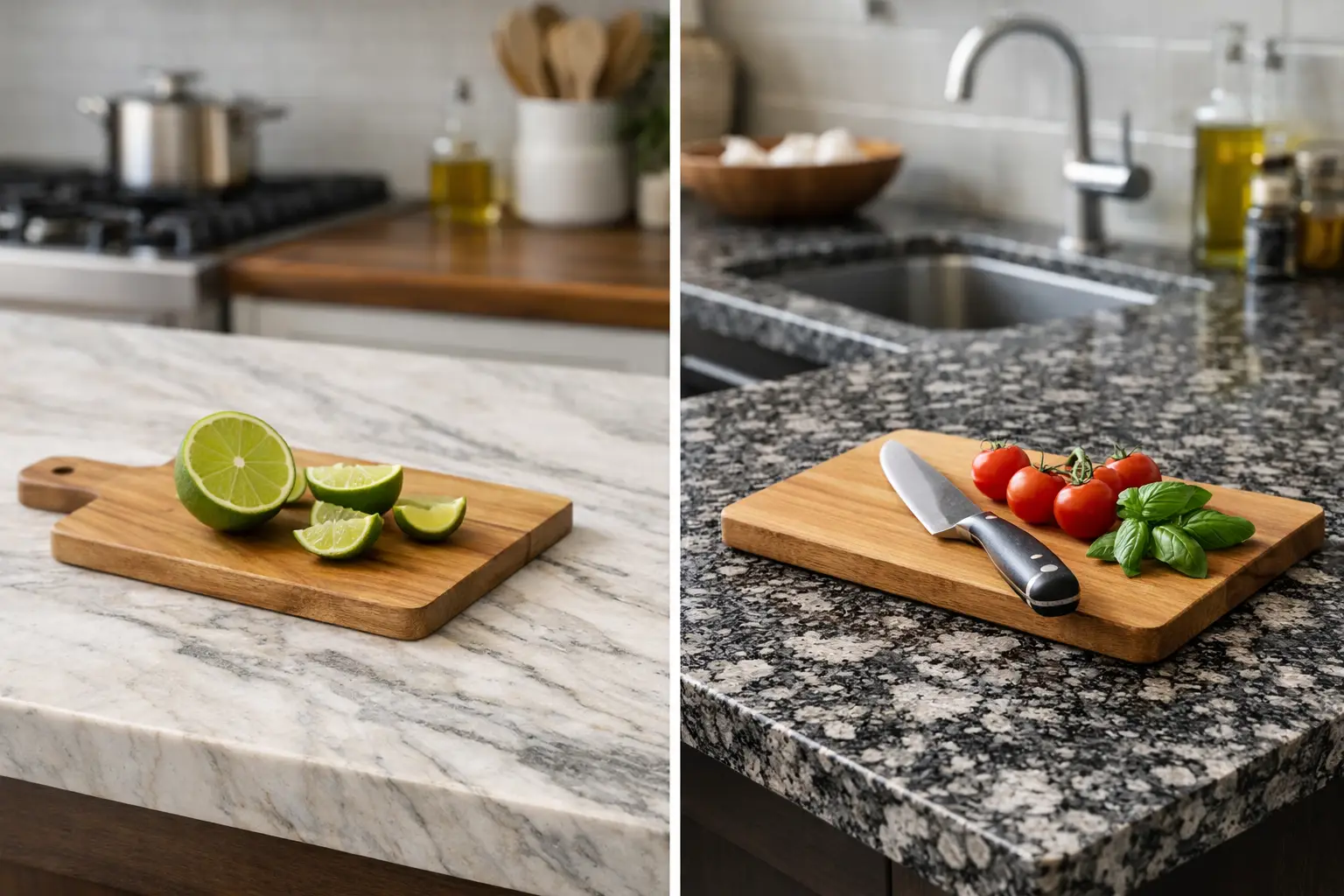 Quartzite vs granite durability comparison in a modern kitchen