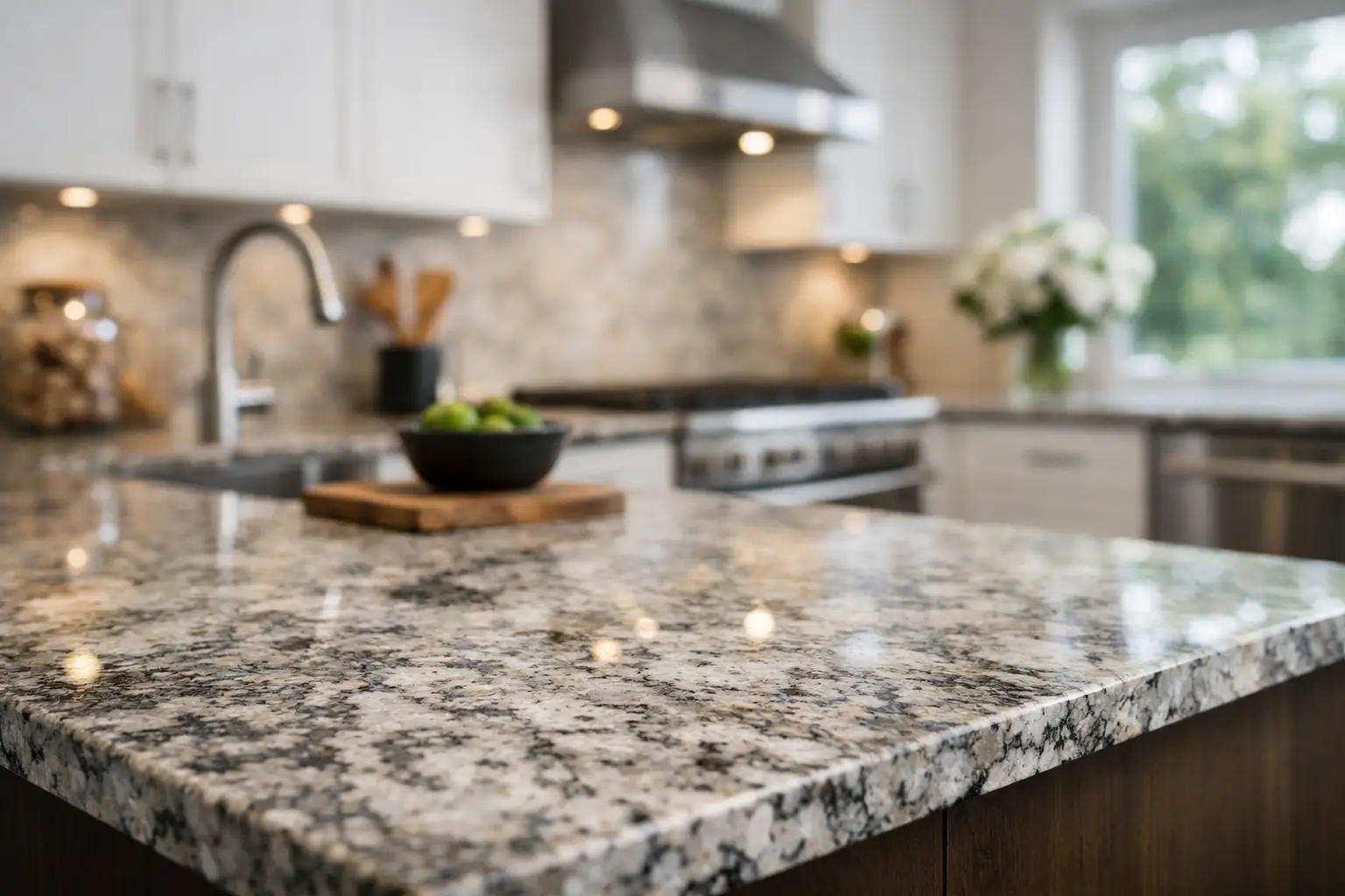 Granite countertop in an Ontario kitchen showing natural stone pattern and movement