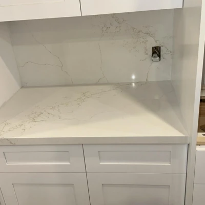 Custom quartz prep area countertops installed in Bewdley Ontario kitchen renovation